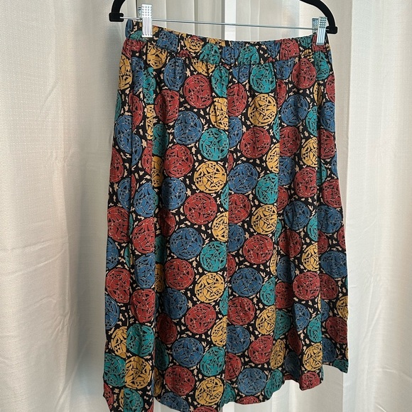 VINTAGE Flowy Midi Skirt Pockets Elastic Waist Large - Picture 5 of 8